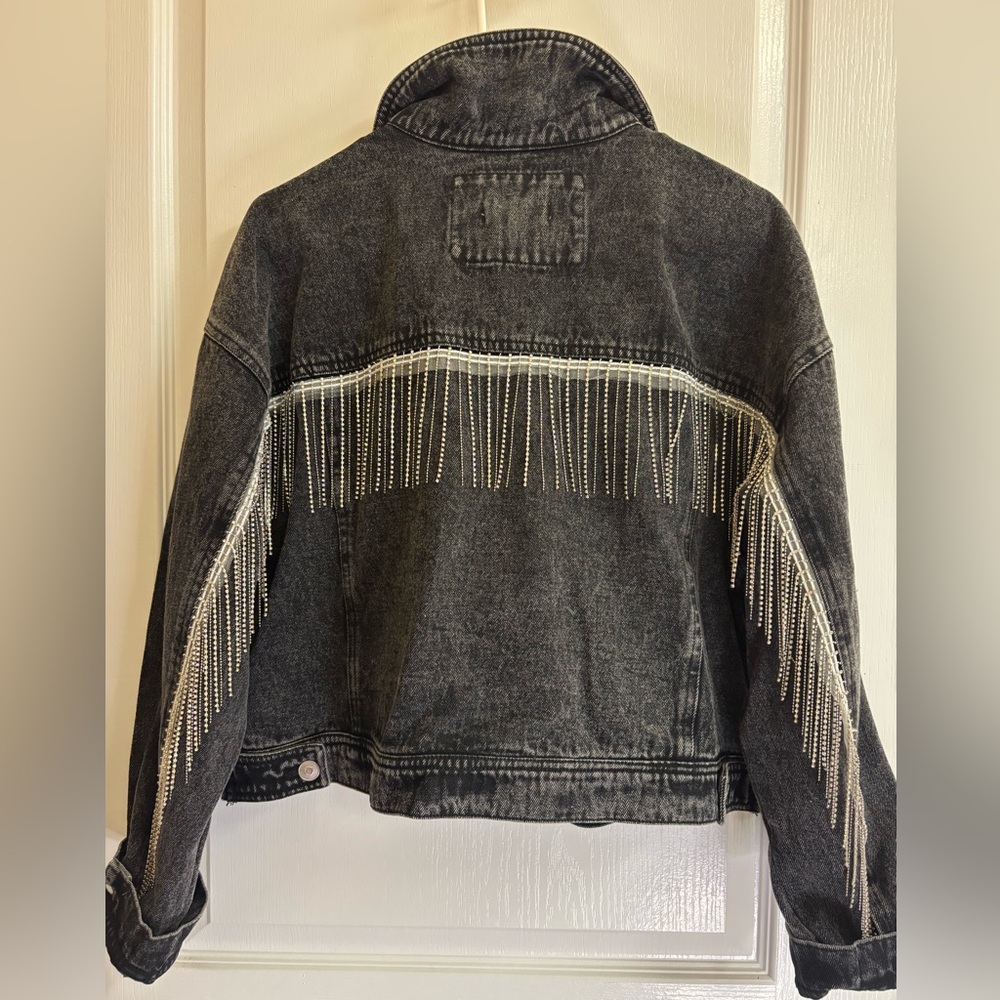 Altar’d State Black Denim Jacket w/ Rhinestone Fringe – Western Glam Small